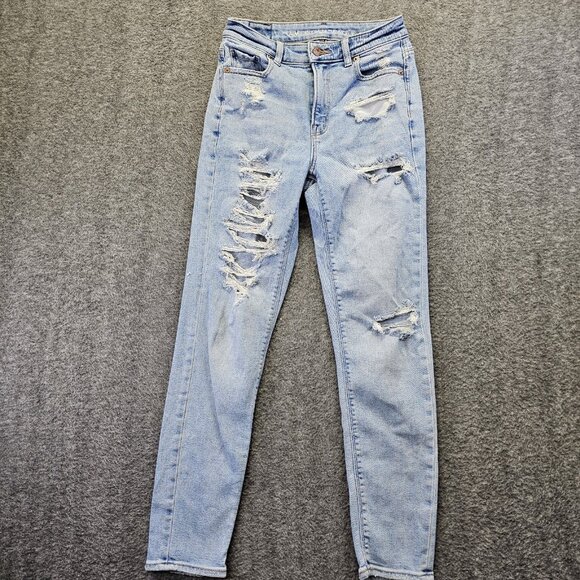 American Eagle Jeans Womens Size 000 Light Wash Mom Jean Stretch Distressed - Picture 1 of 12
